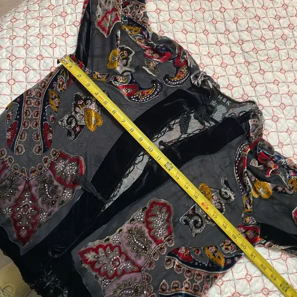 Burnout velvet jacket or duster with beaded tassel fringe - Picture 7 of 8